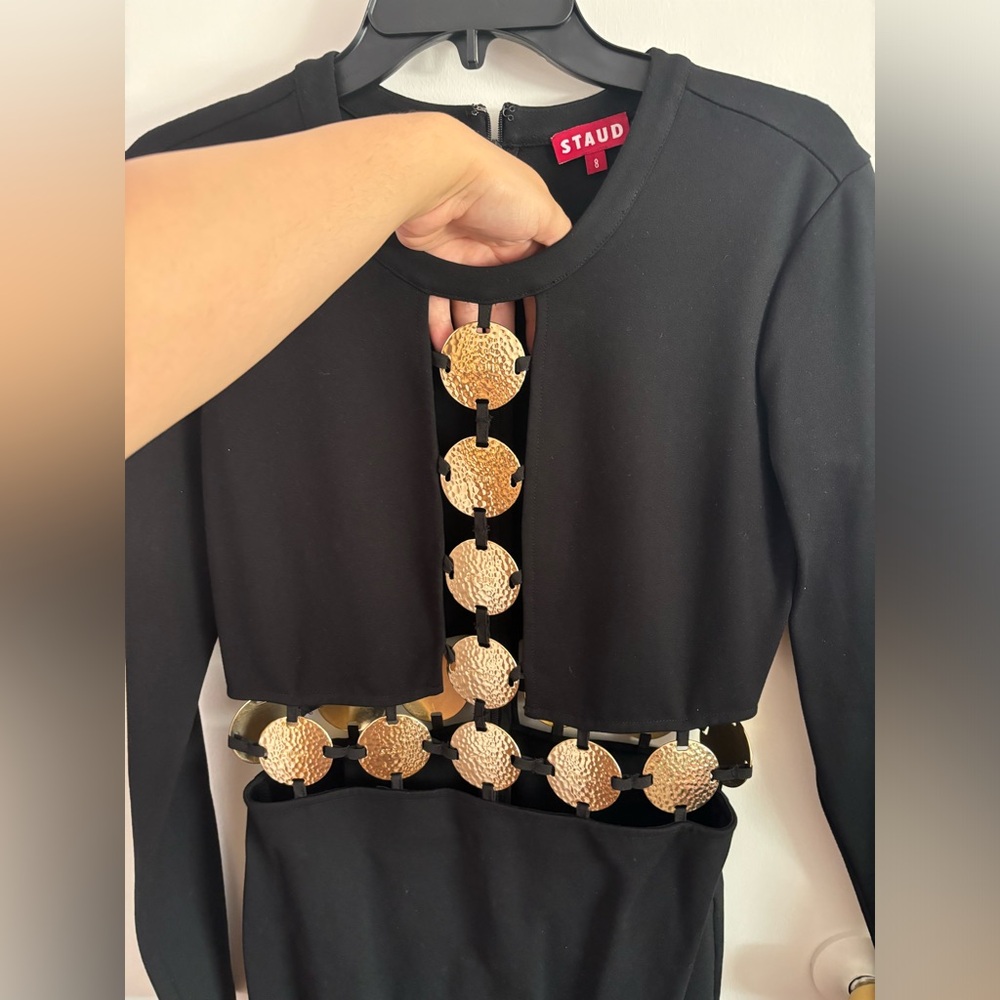 STAUD Black Dress with Gold Detailing